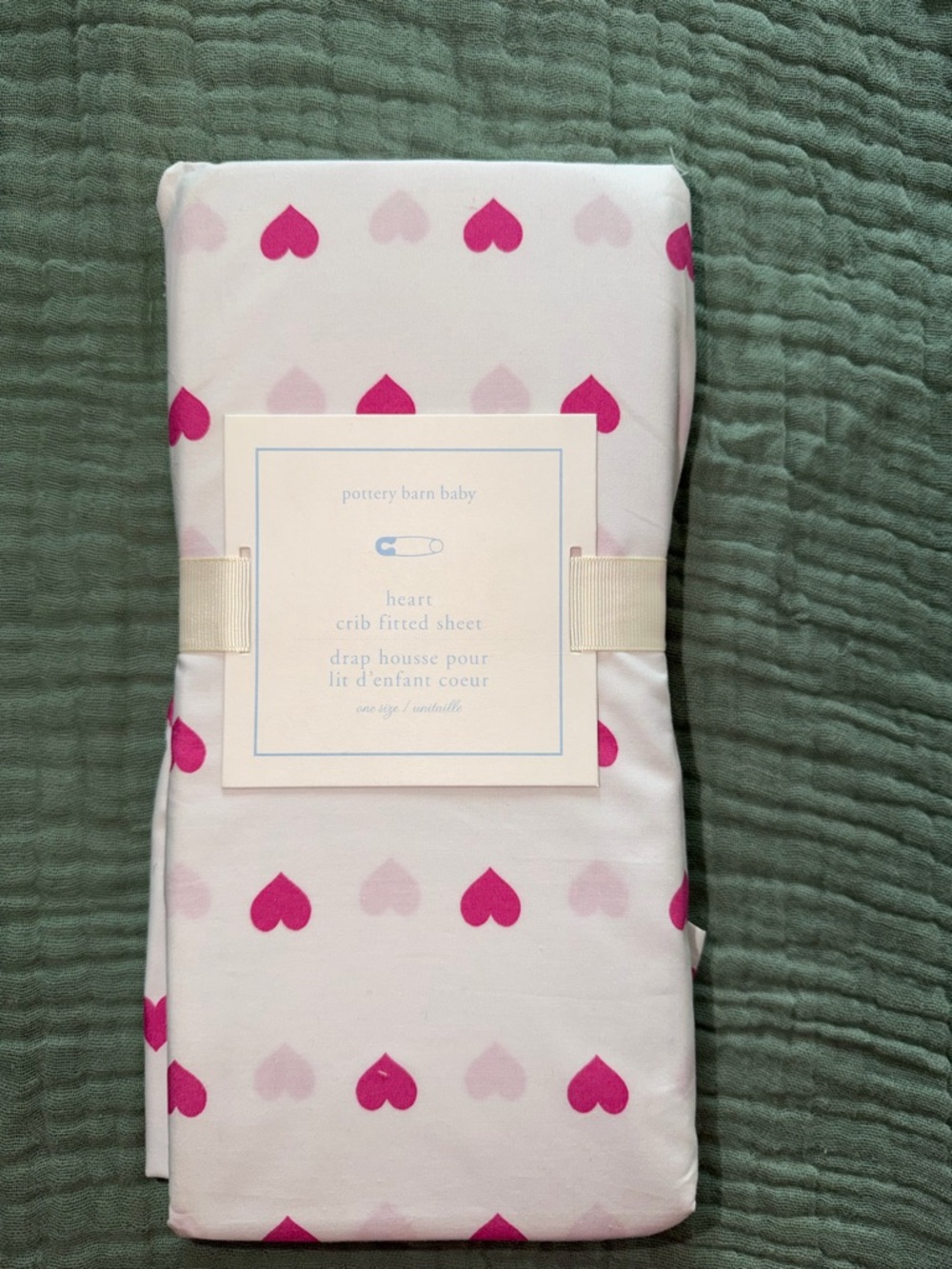 Pottery Barn New pink heart crib sheet